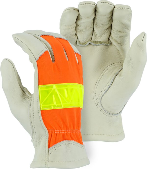 Majestic  Cowhide Drivers Glove with Hi-Viz Back