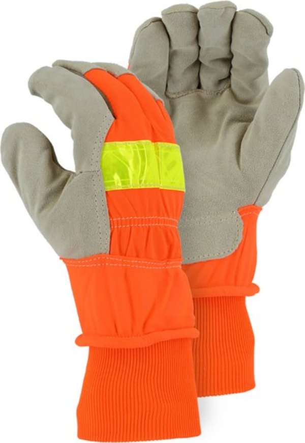Majestic Winter Lined Split Pigskin Leather Palm Glove w Hi-Viz