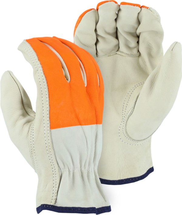 Majestic  Cowhide Drivers Glove with Hi-Viz Printed Fingers
