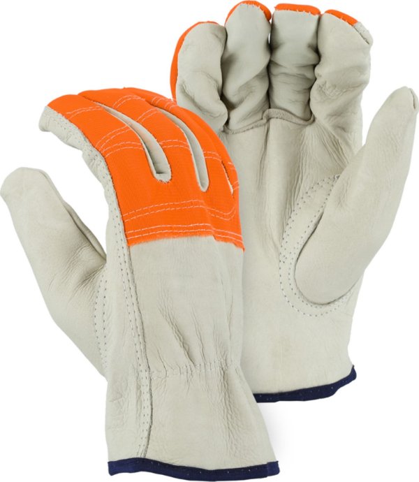 Majestic  Cowhide Drivers Glove with Hi-Viz Cloth Fingers
