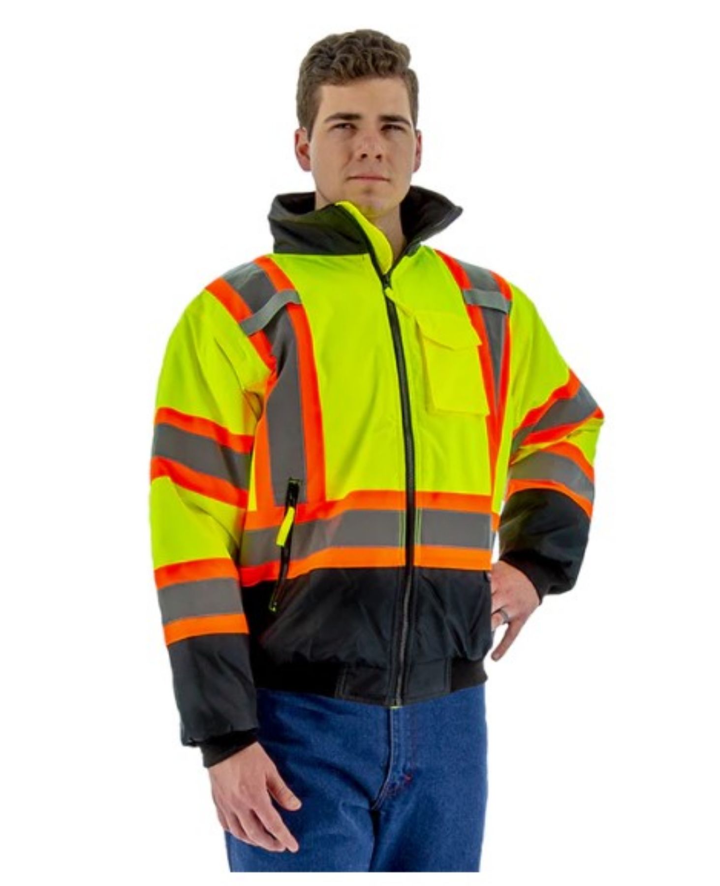 Majestic Hi Viz Waterproof Jacket w/ DOT Striping, Quilted Liner, ANSI 3