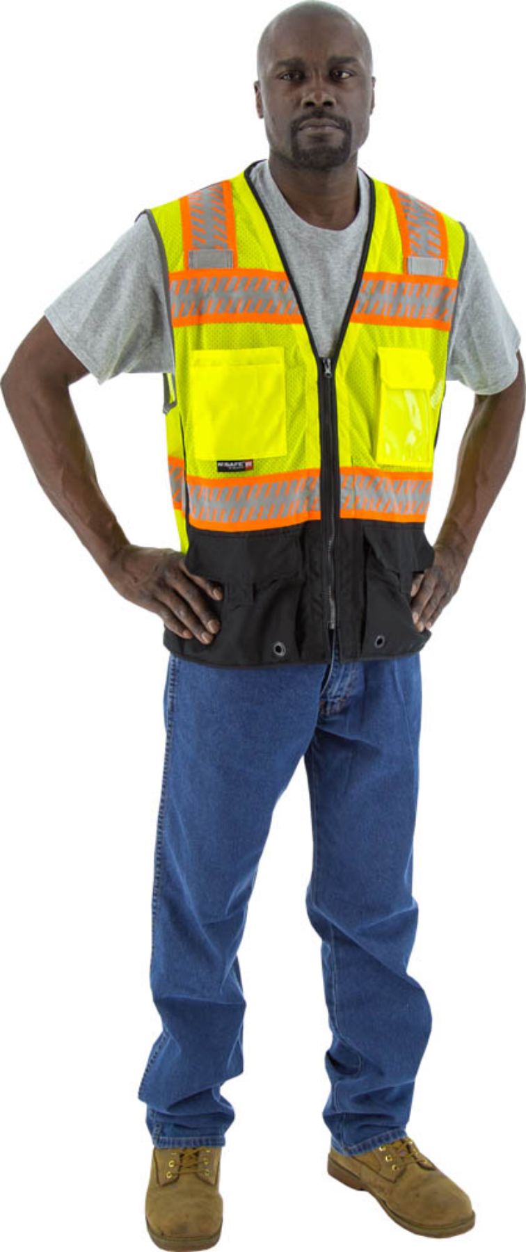Majestic  Hi-Viz Mesh Vest w DOT Chainsaw Striping, ANSI 2