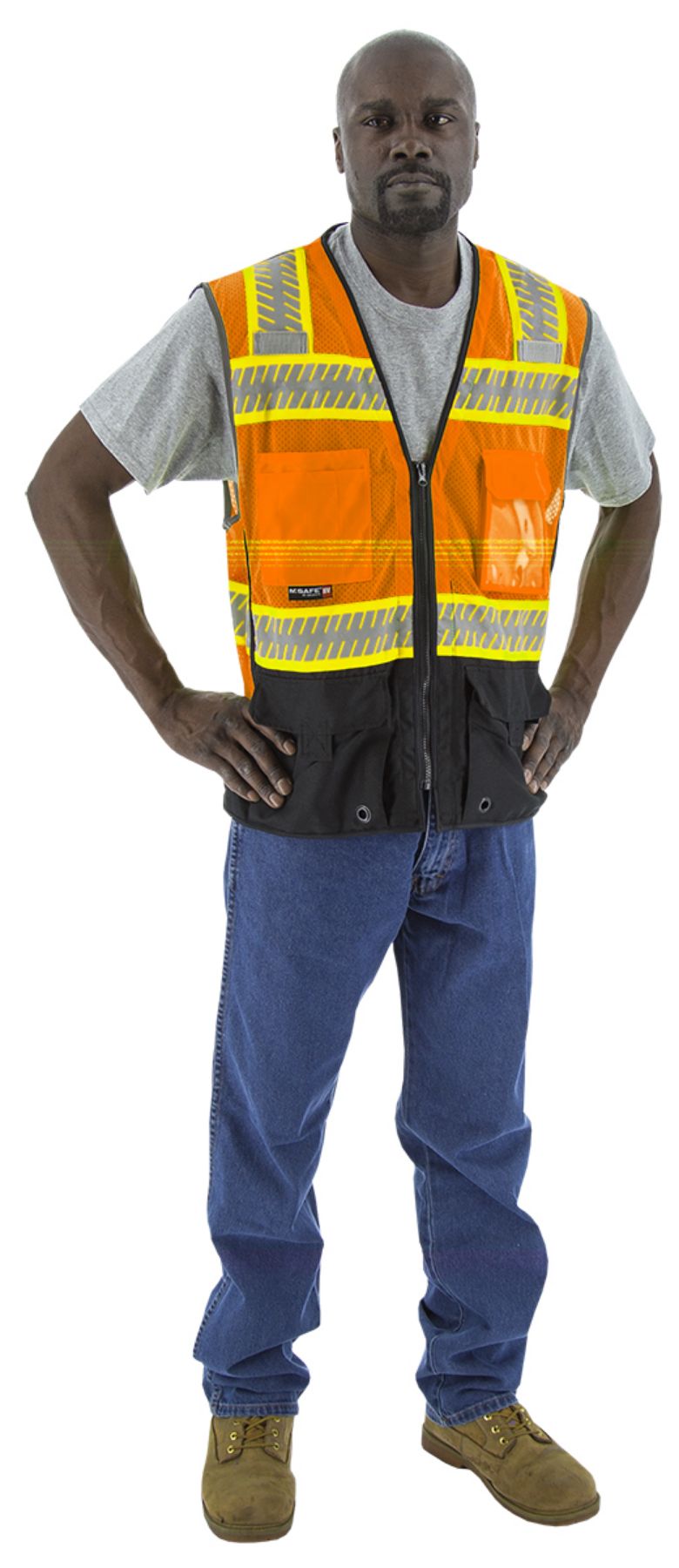 Majestic  Hi-Viz Mesh Vest w DOT Chainsaw Striping, ANSI 2