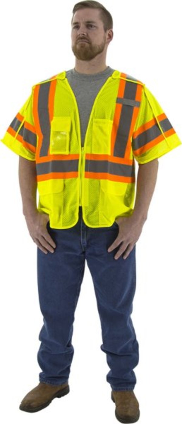 Majestic  Hi-Viz Mesh Breakaway Vest w DOT Striping, ANSI 3