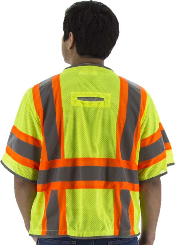 Majestic Hi Vis Vest with Two-Tone DOT Striping and D-Ring Pass Thru, ANSI 3, R