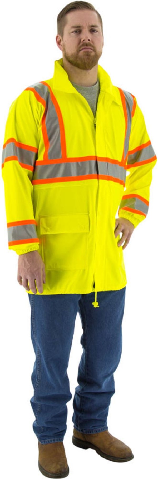 Majestic Hi-Viz Waterproof Rain Jacket w DOT Striping, ANSI 3