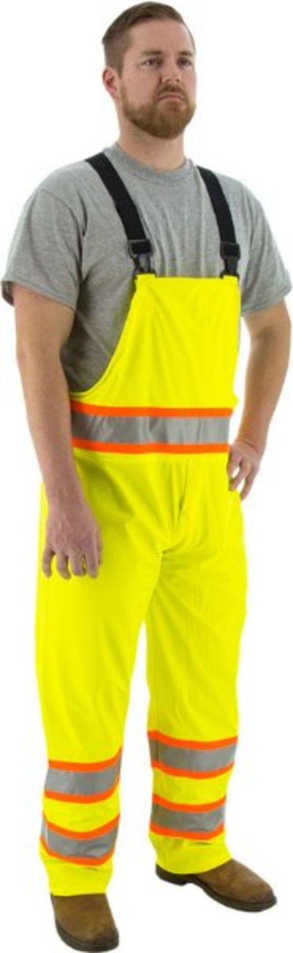 Majestic  Hi-Viz Waterproof Rain Bib w DOT Striping, ANSI E