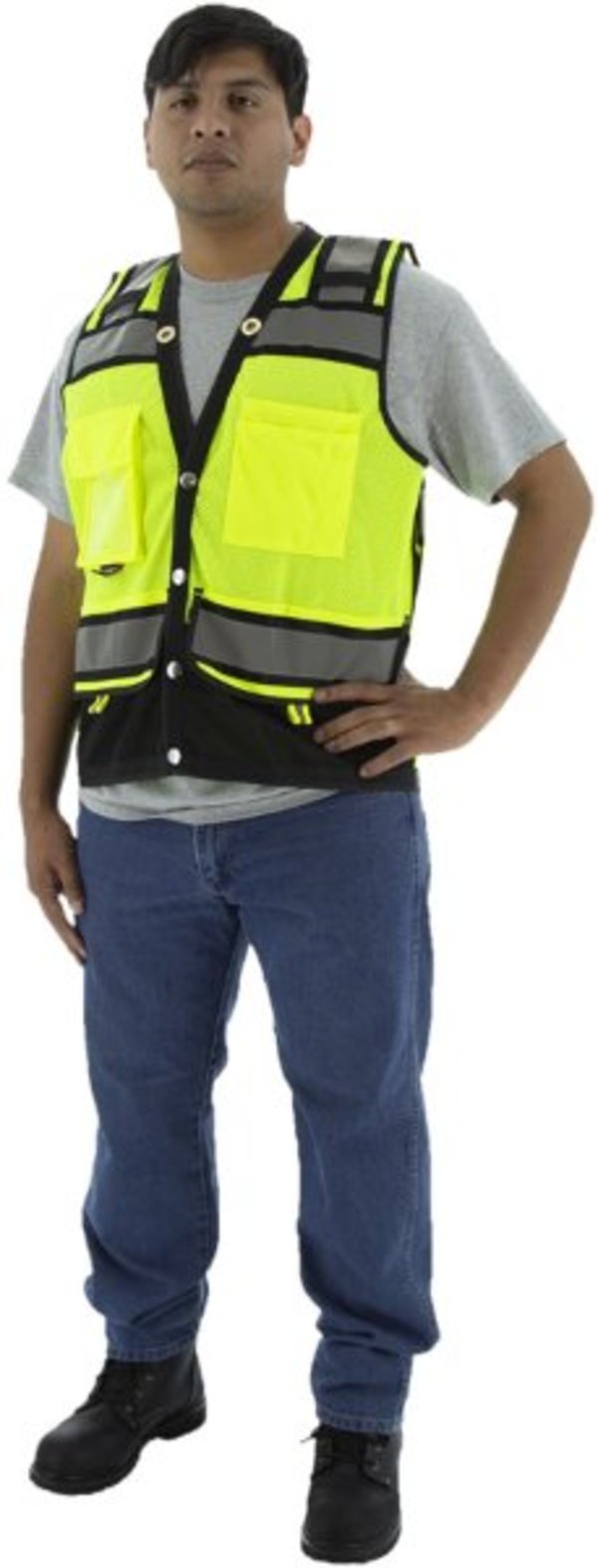 Majestic Hi Viz Heavy Duty Surveyor's Vest with Contrasting Stripes, ANSI 2